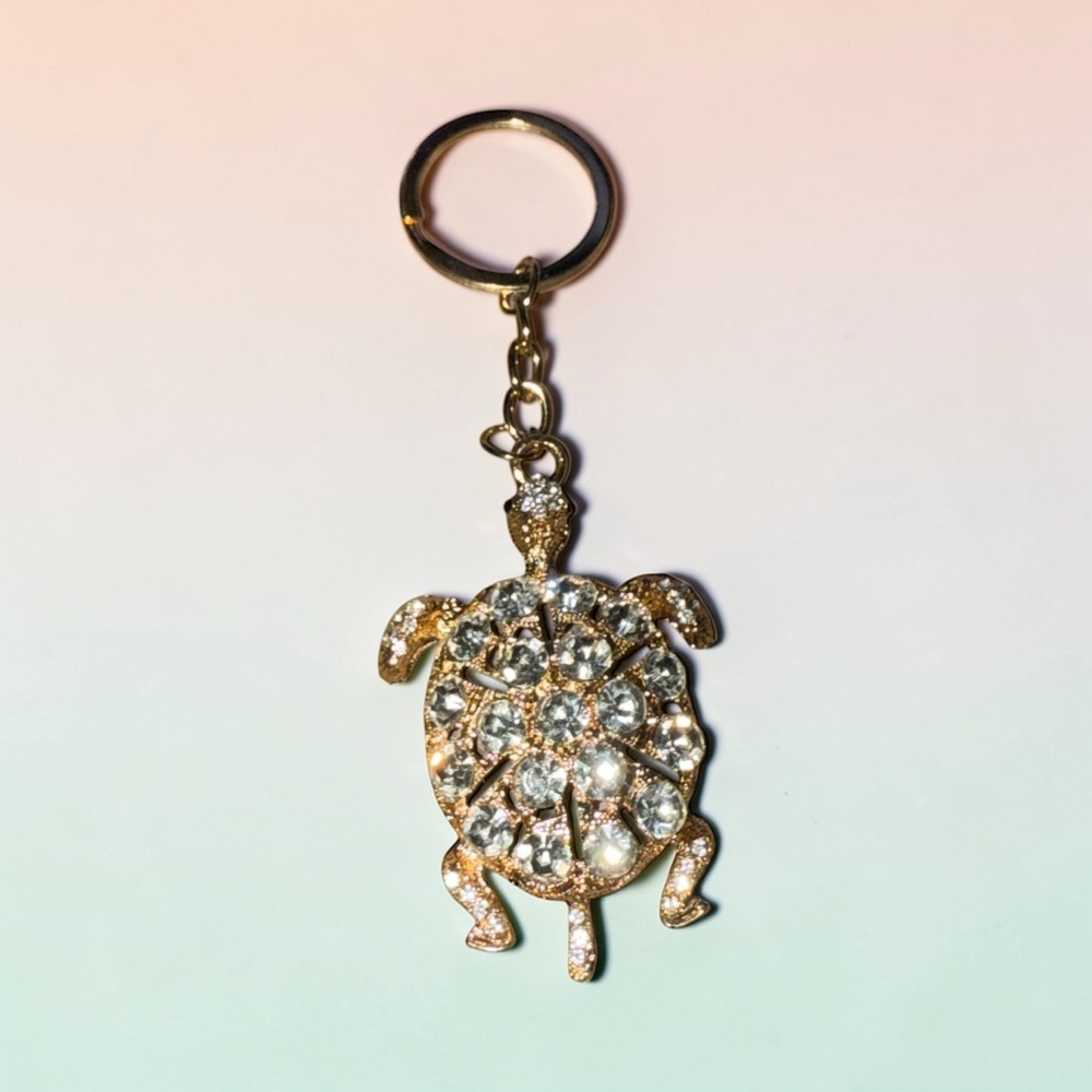 Sparkly Turtle Keychain in Gold Tone